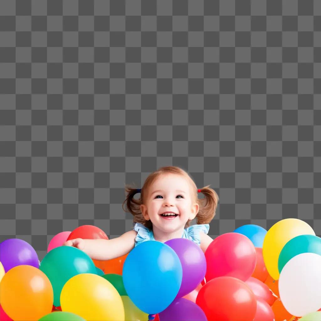 Little girl with pigtails in colorful balloons