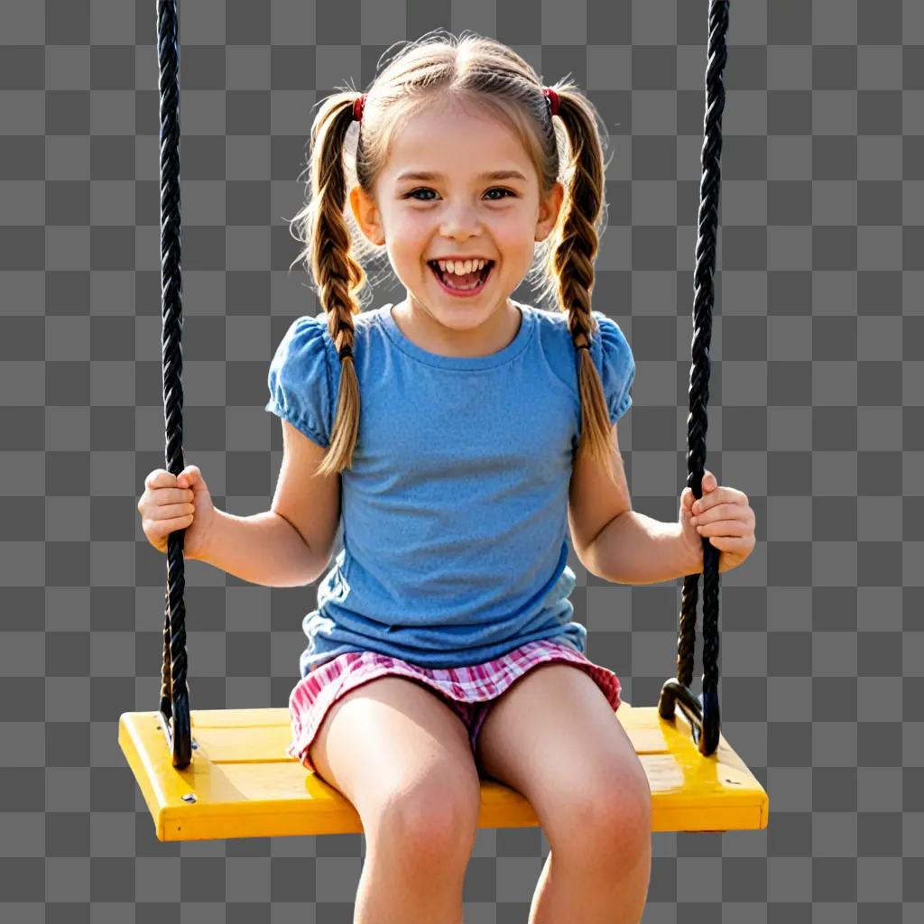 Little girl with pigtails on swing