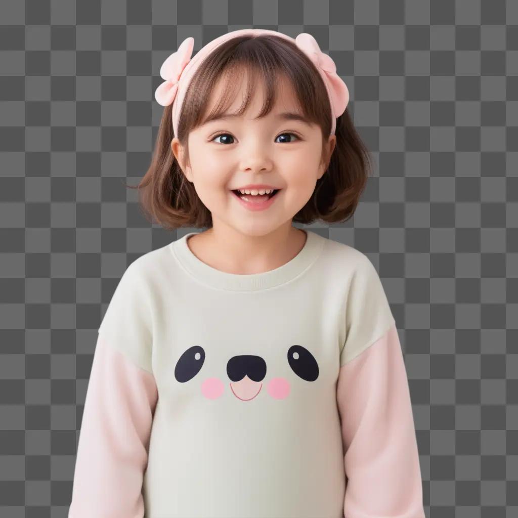 Little girl with pink ears smiles at camera