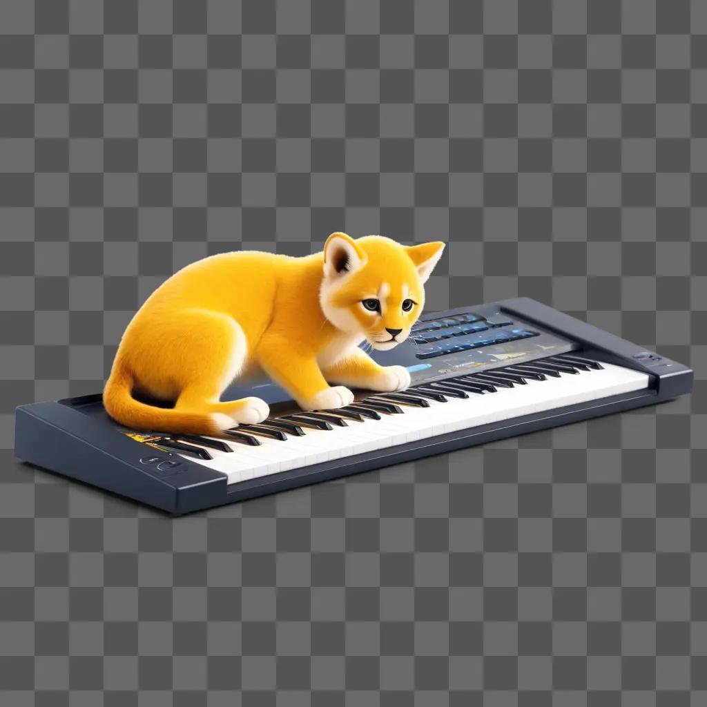 Little kitten learning to play the keyboard