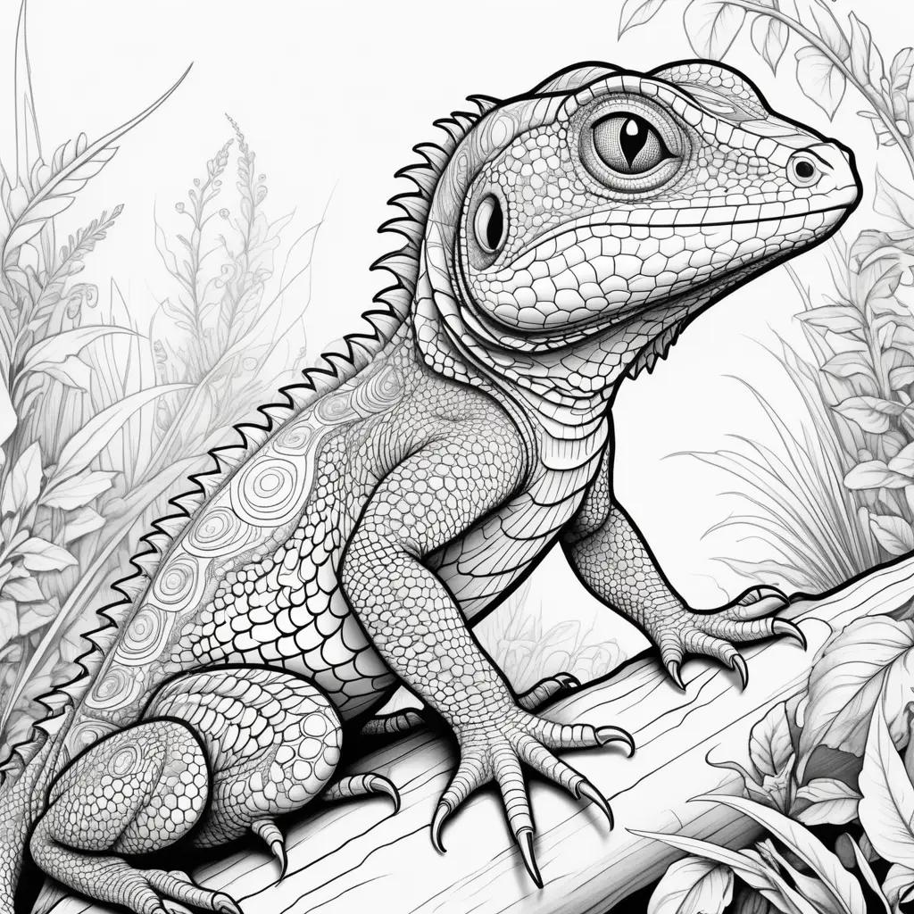 Lizard Coloring Page: A Coloring Book Illustration of a Black and White Lizard