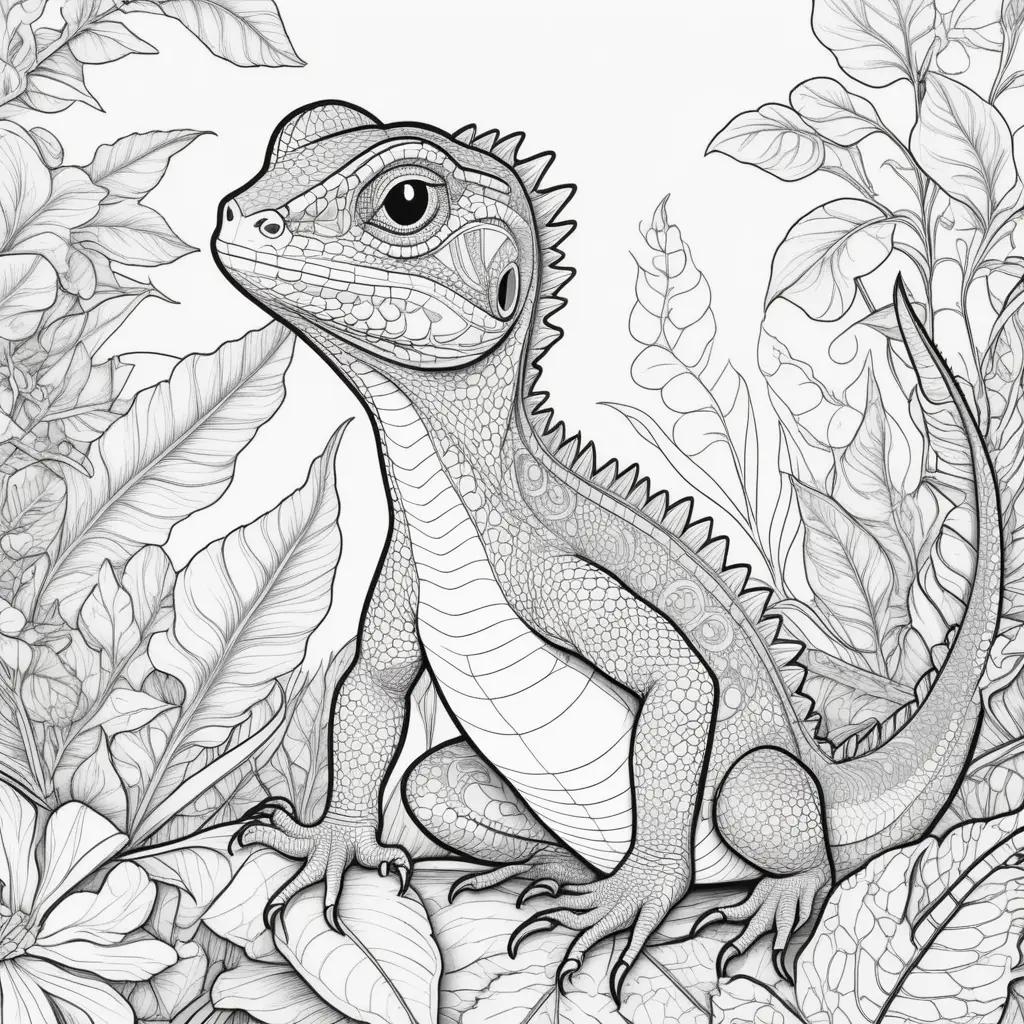 Lizard coloring page with black and white design