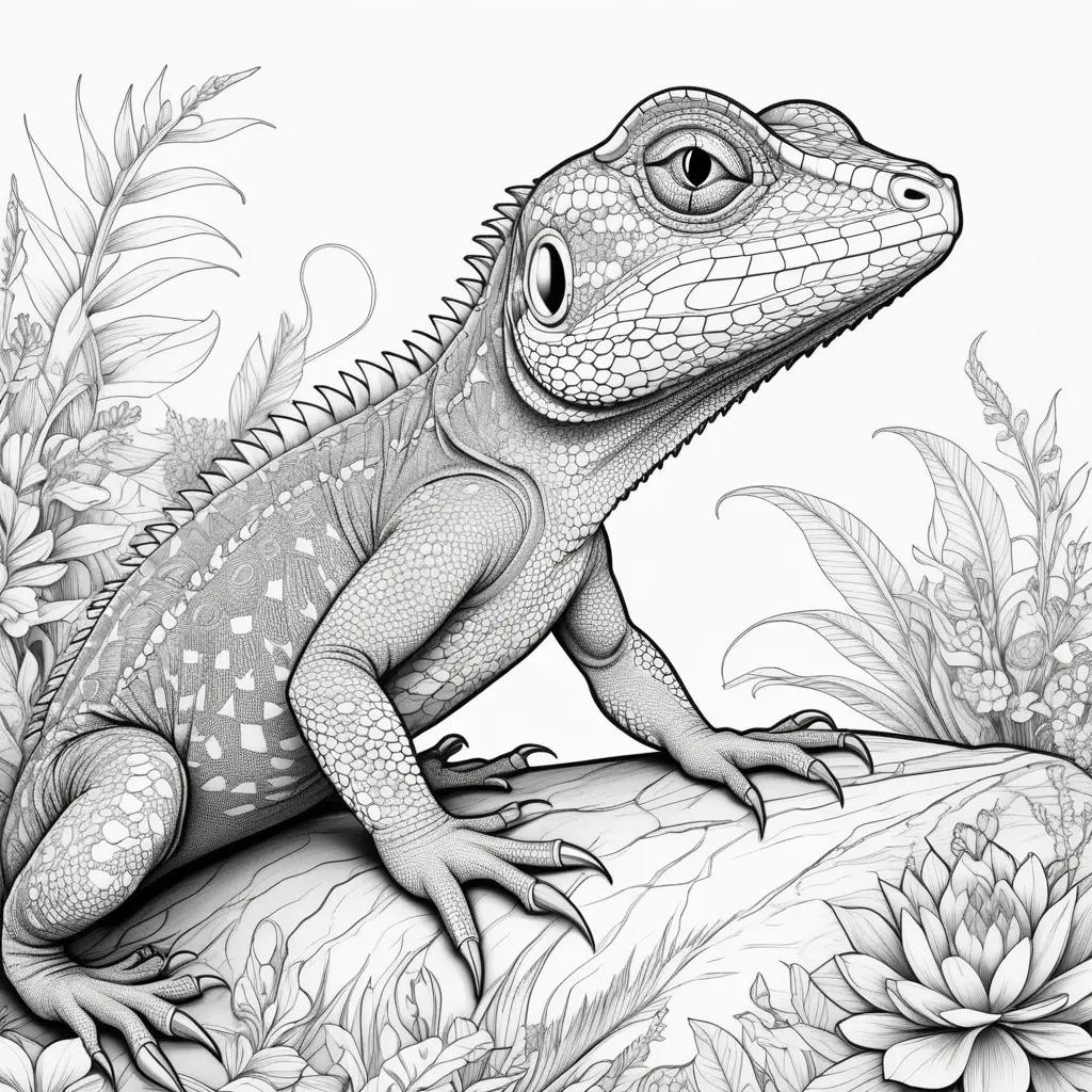 Lizard coloring page with intricate detail