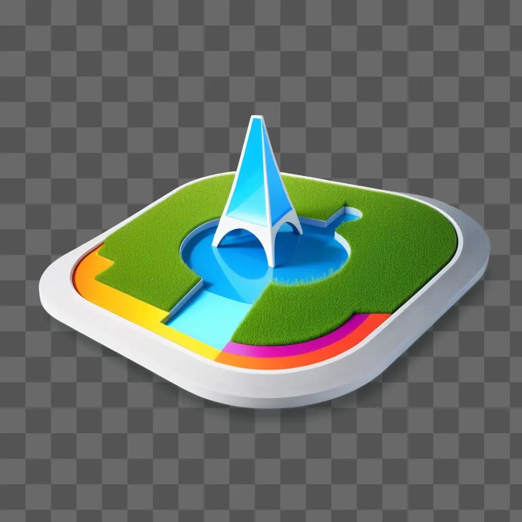 Location icon with a glowing tower on a grassy landscape