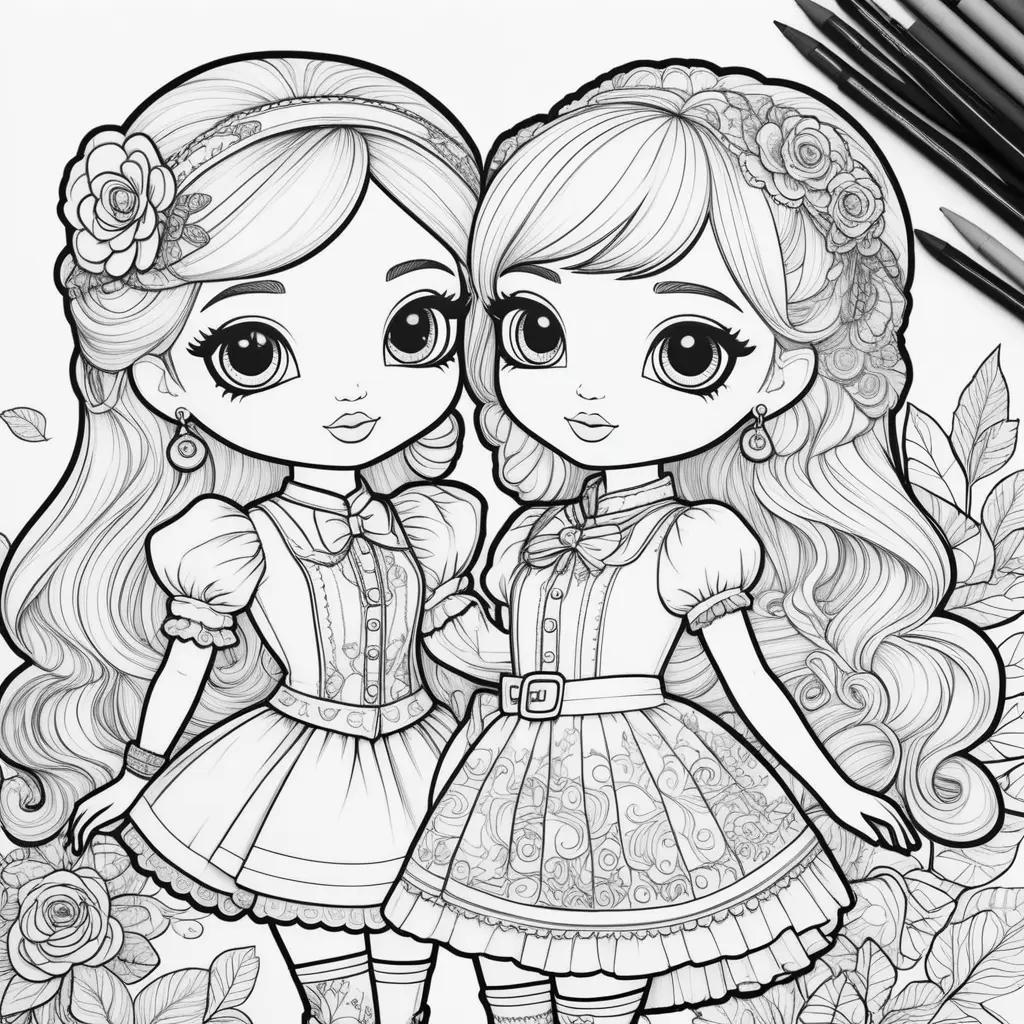 Lol dolls coloring pages featuring two girls wearing flower crowns