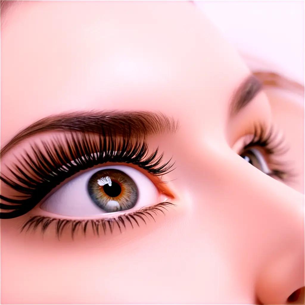 Long eyelashes on a womans face with a close-up view