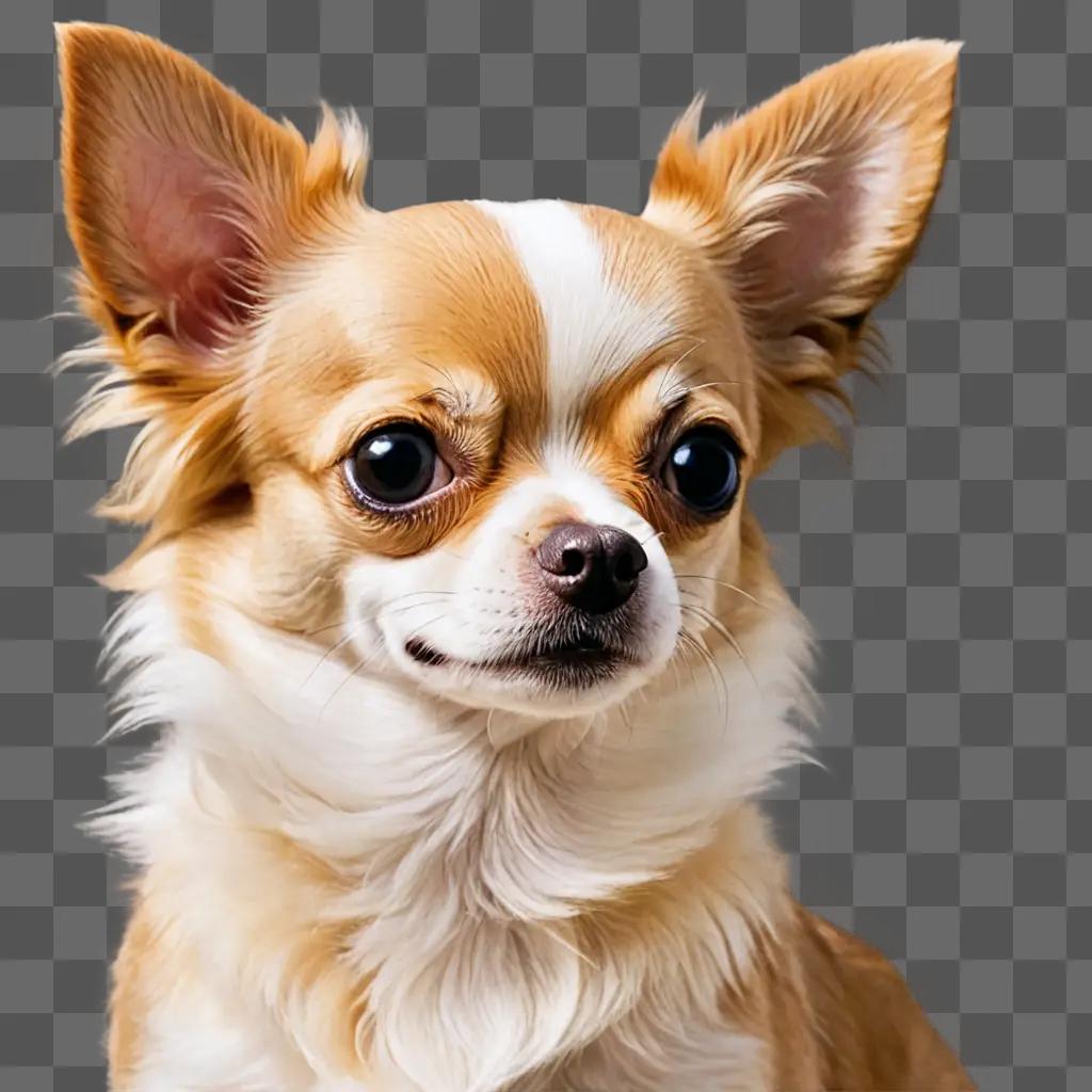 Long haired apple head chihuahua looking at camera