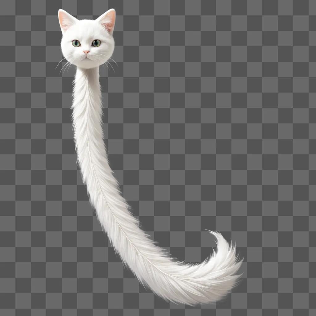 Long white cat tail hanging down