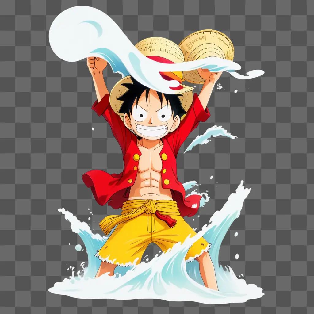 Luffy poses with a wave in his hand