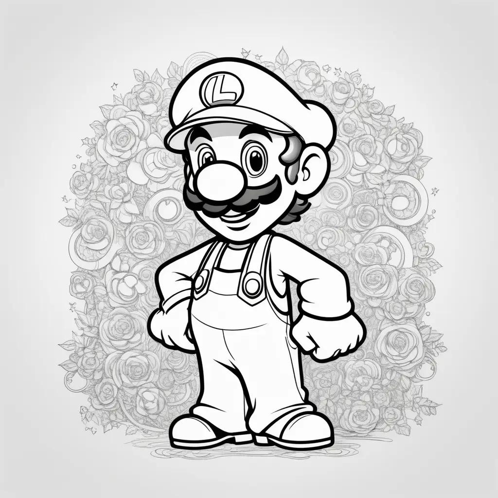 Luigi, the smiling plumber, in a black and white cartoon