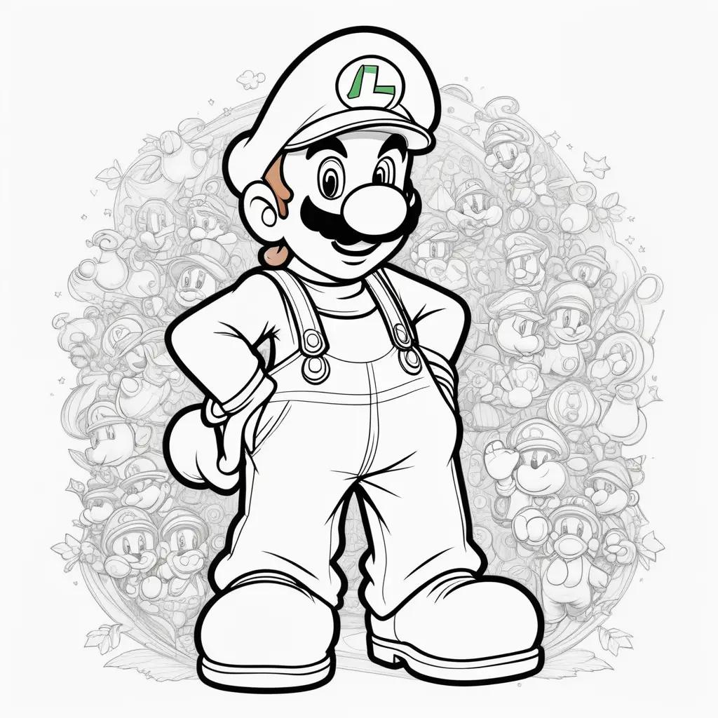 Luigi in color pages with a smiling face