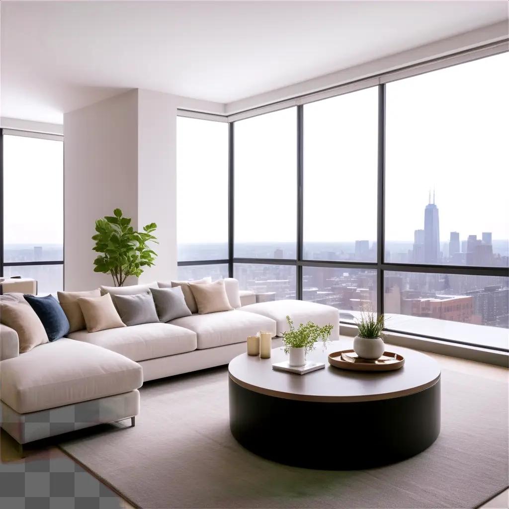 Luxury apartment with large windows and city view