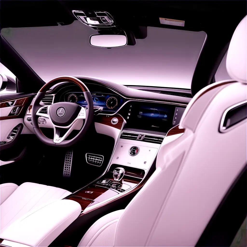 Luxury car interior with wood and leather accents