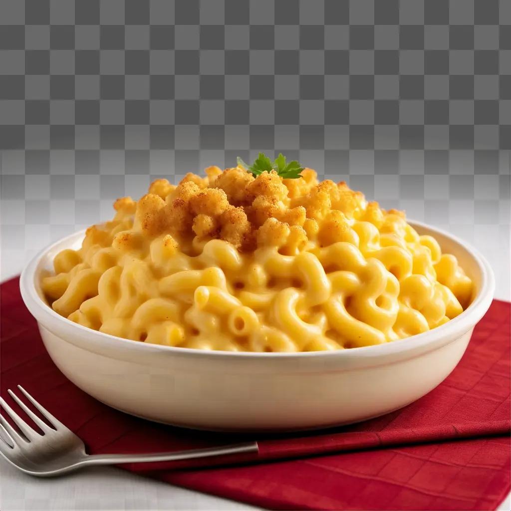 Macaroni and cheese in a bowl with a fork