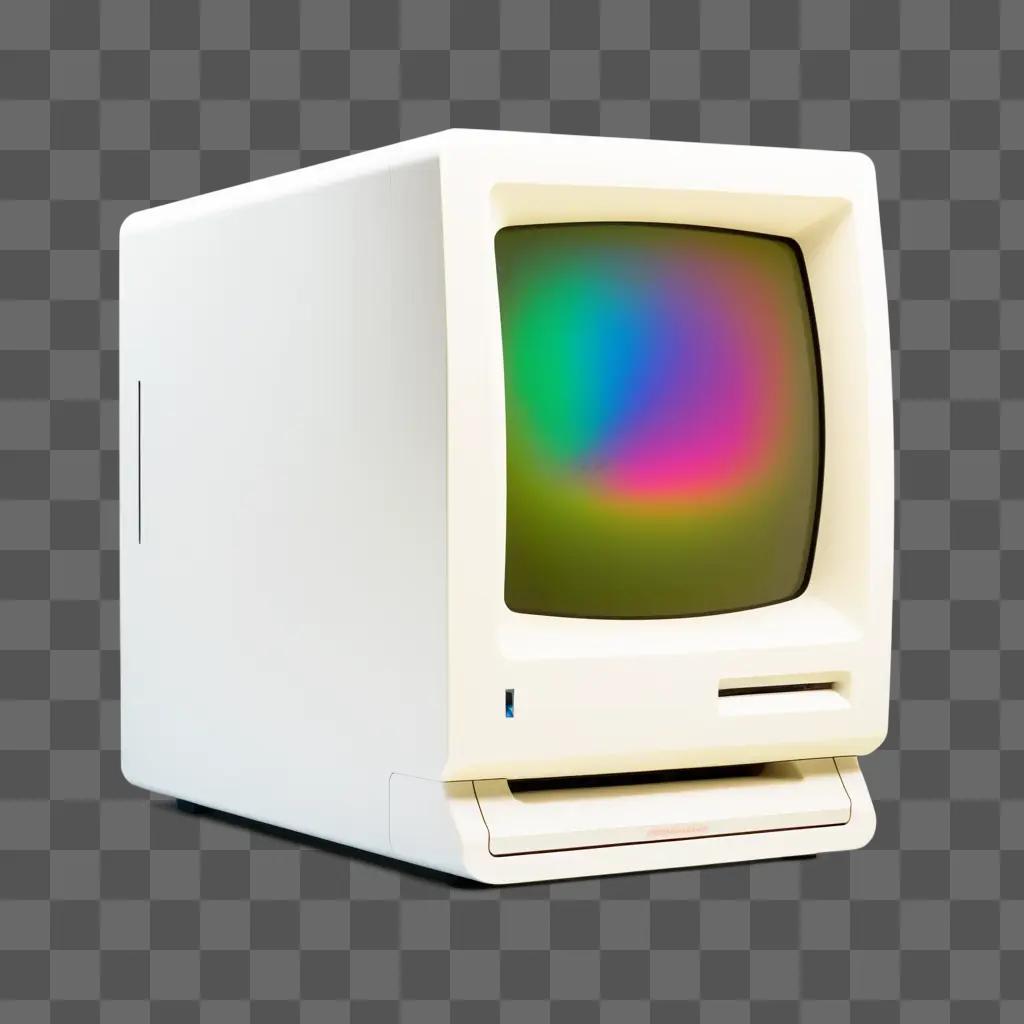 Macintosh monitor displaying a rainbow screen