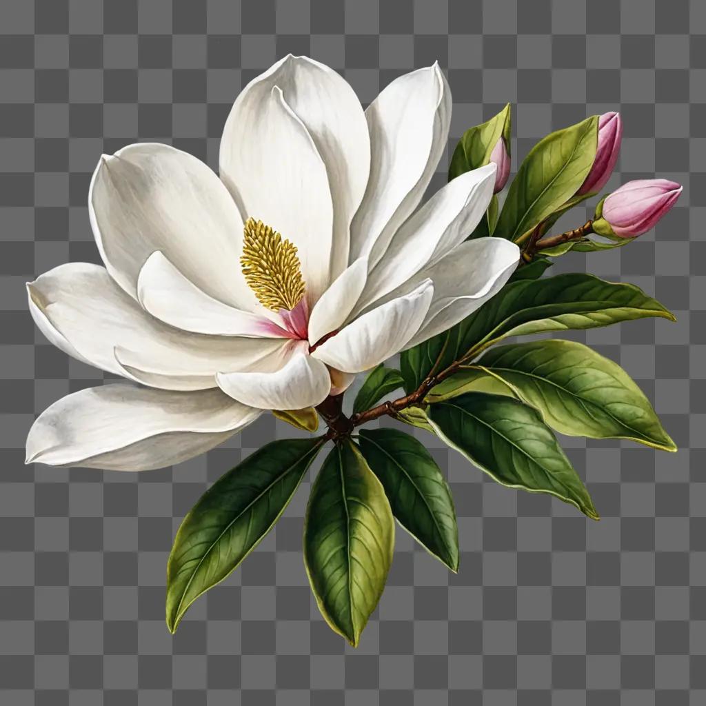 Magnolia drawing on a green background