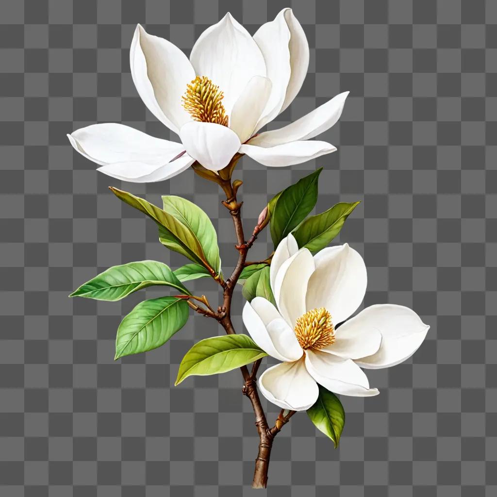 Magnolia flowers in a realistic drawing