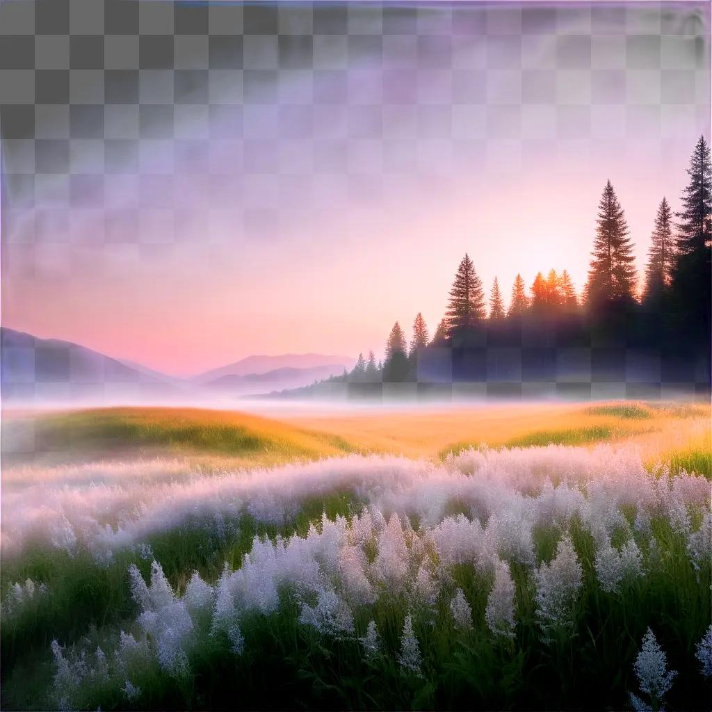 Make a painting of a foggy meadow