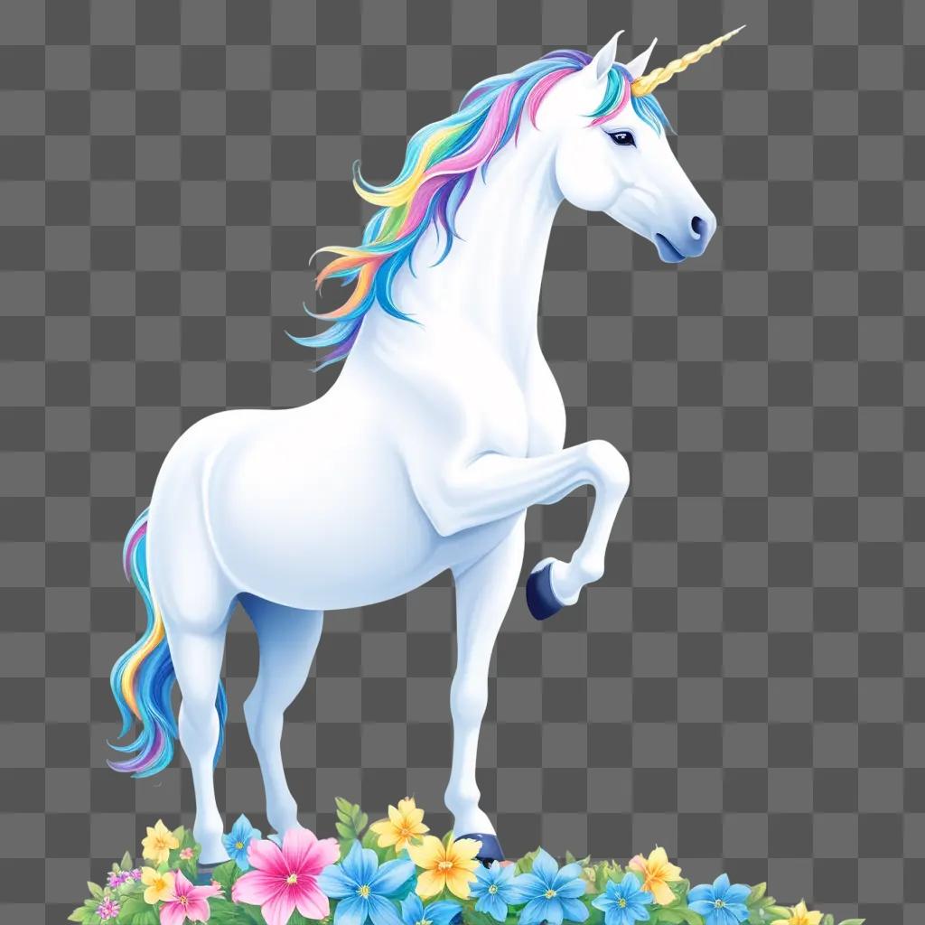 虹色のたてがみと花びらで白い馬を作る