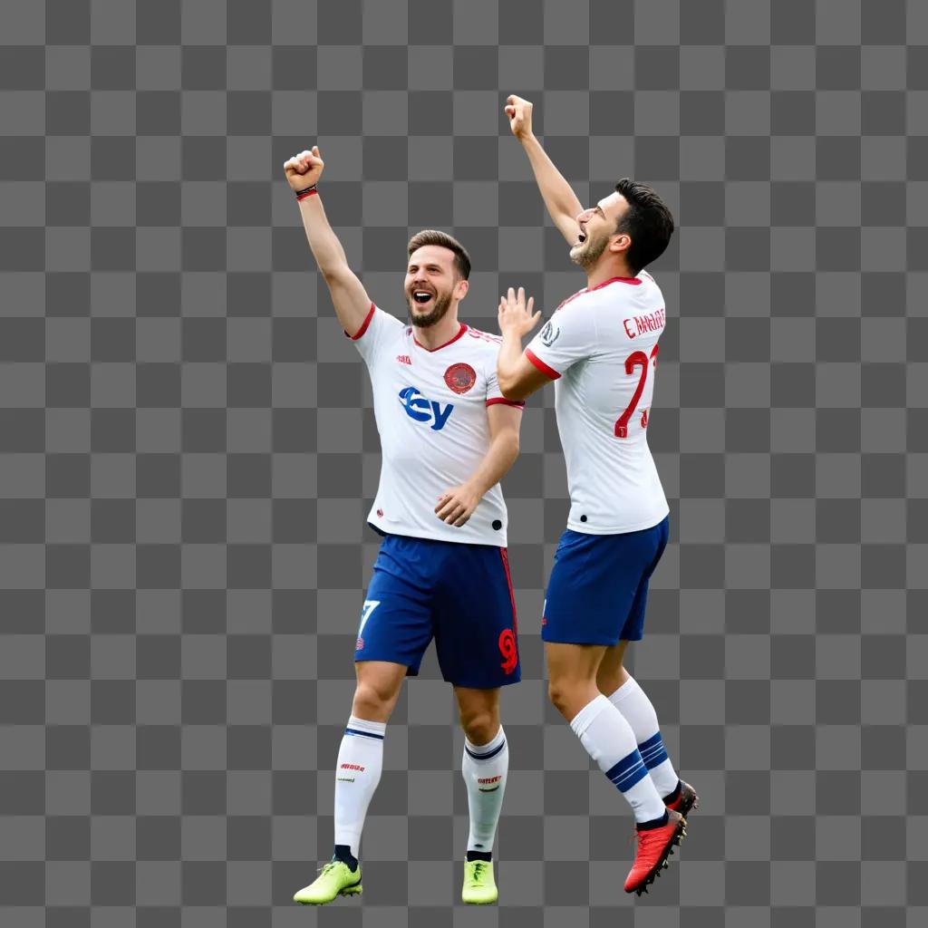 Man United players celebrate on the pitch