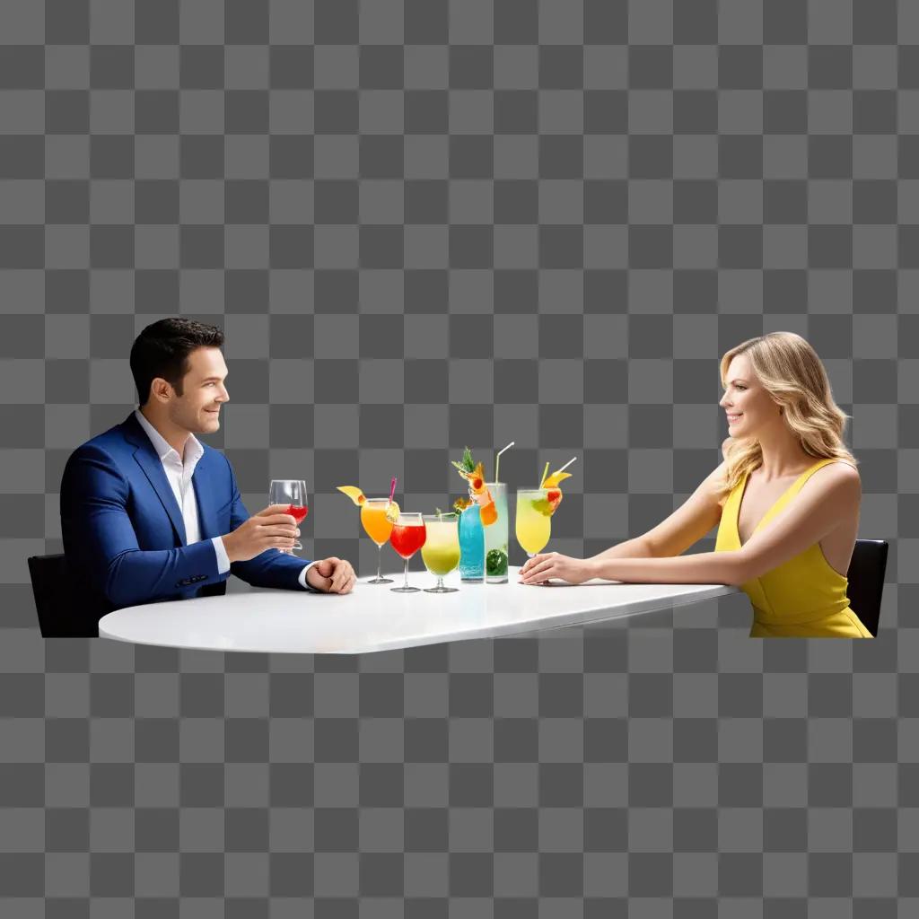 Man and woman drink cocktails at a restaurant table