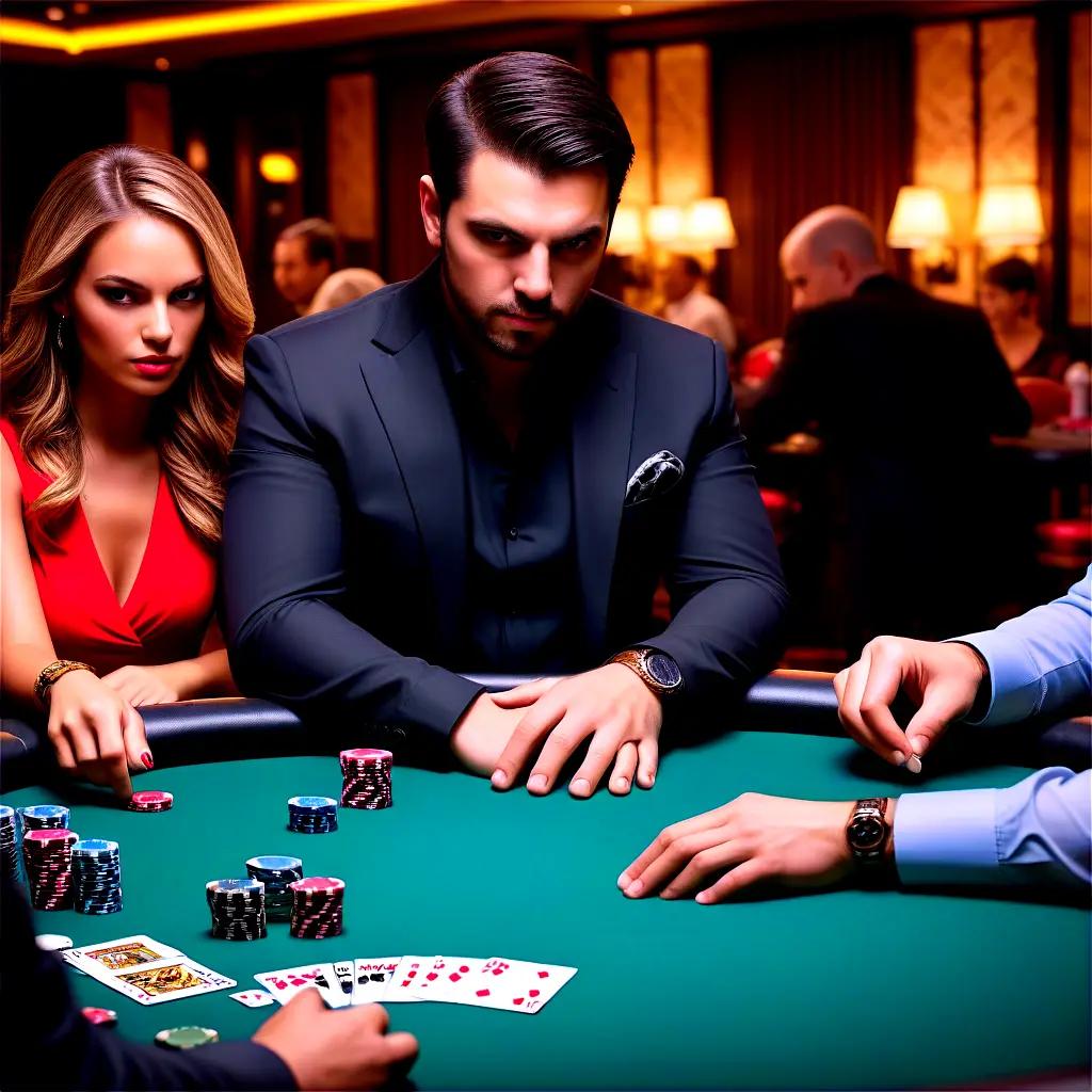 Man and woman playing a card game at a casino