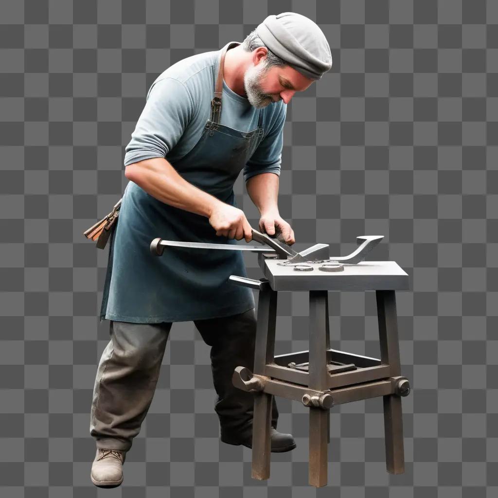 Man crafting metal on a bench