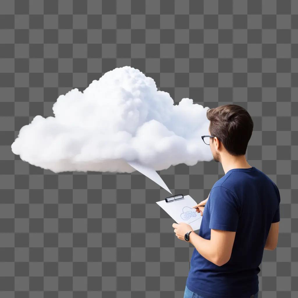 Man drawing a cloud on a piece of paper