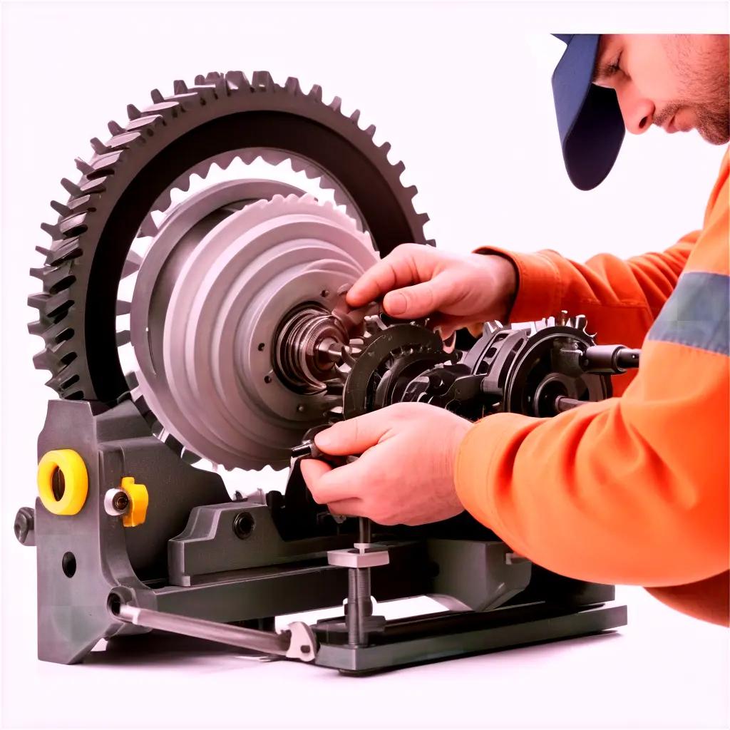 Man fixing gears on a machine