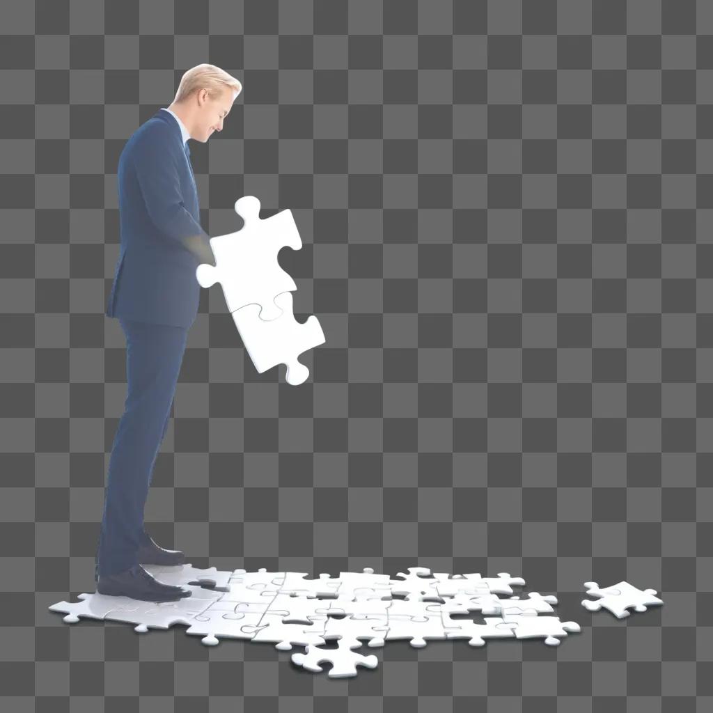 Man holding a puzzle piece that is not in the picture