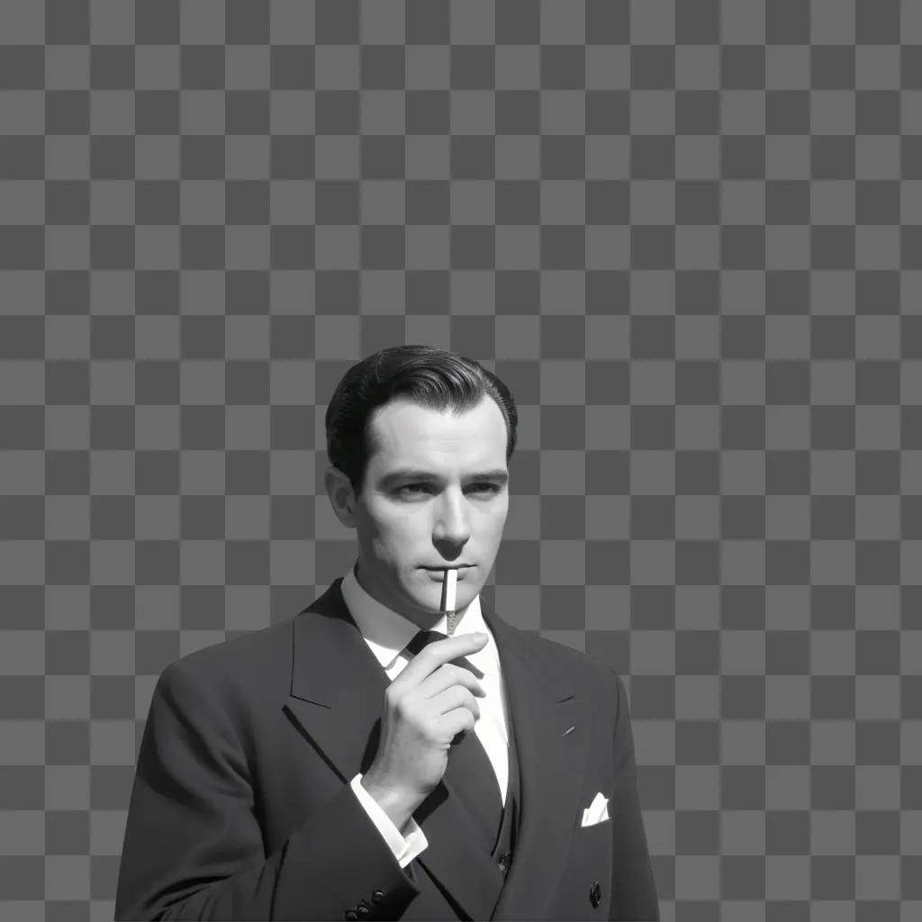 Man holding cigarette in a black and white photo