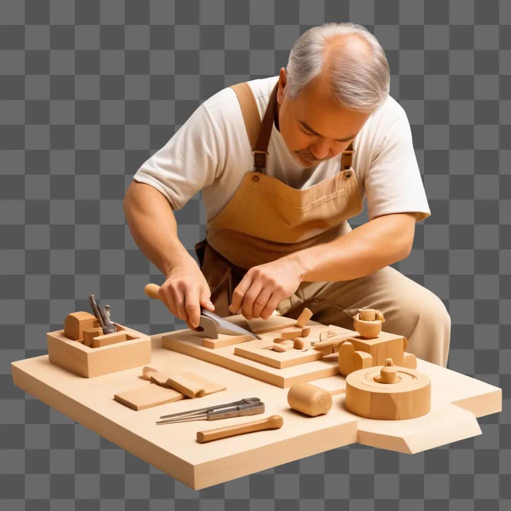 Man in apron working on wooden craft