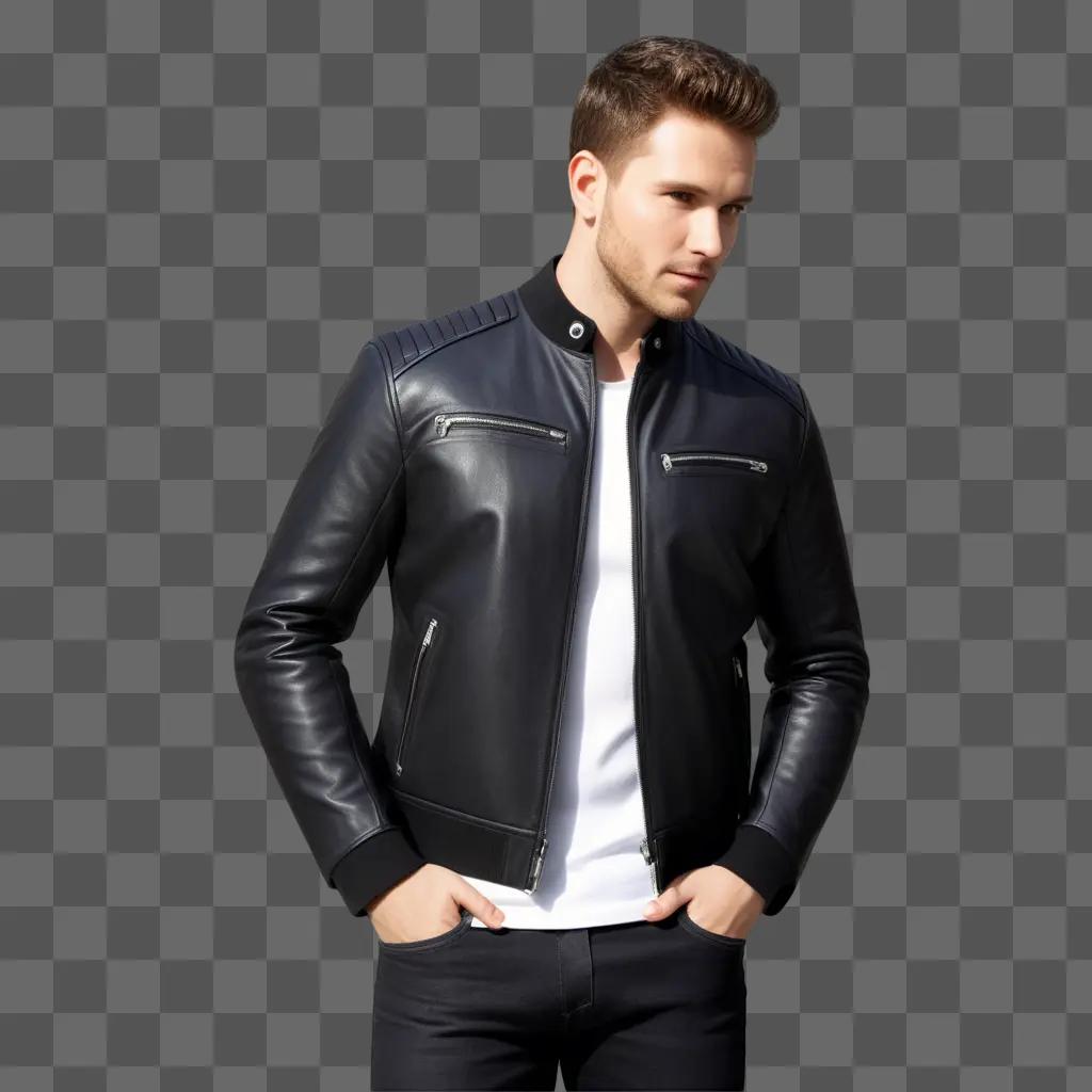 Man in black leather jacket posing for photo