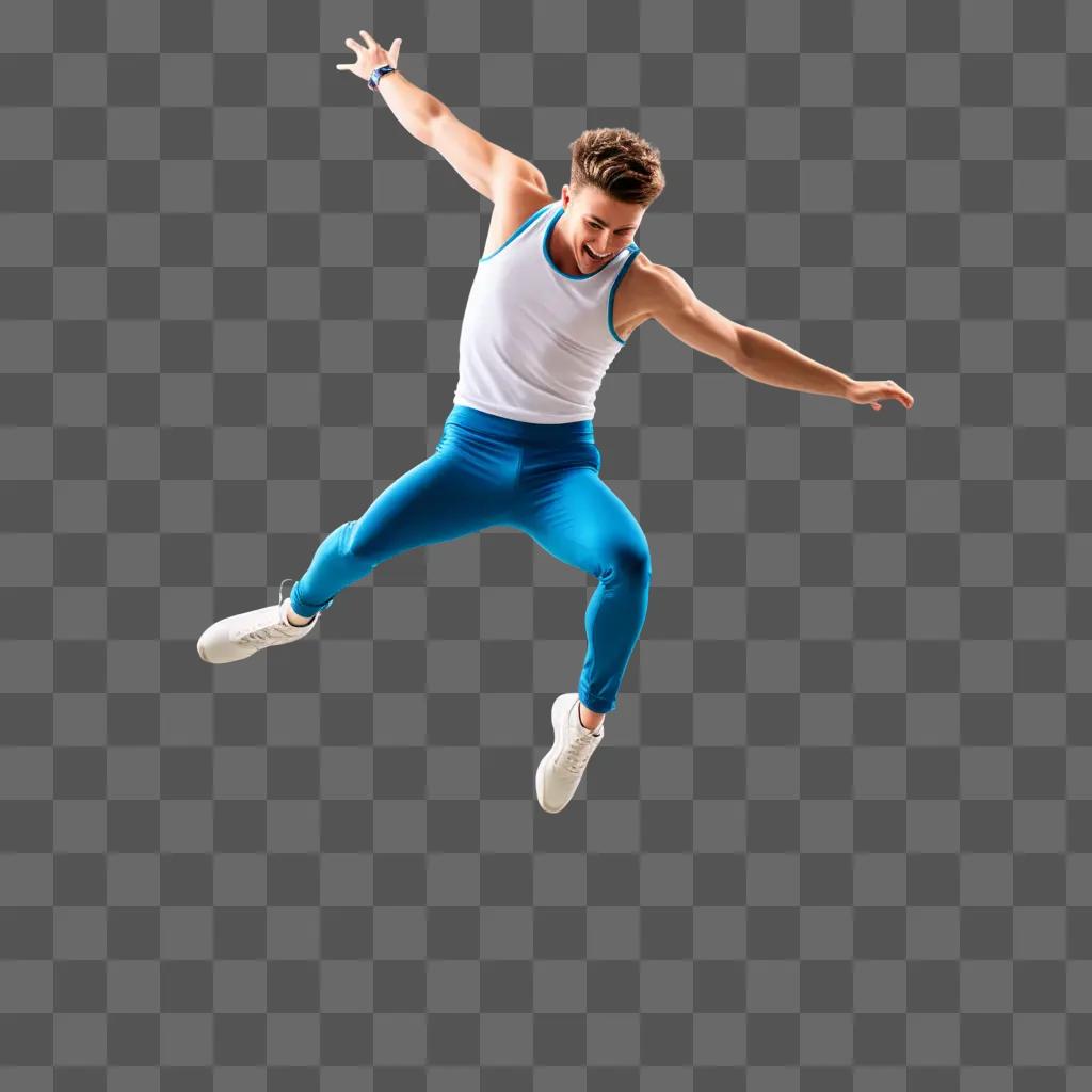 Man in blue pants jumps in midair