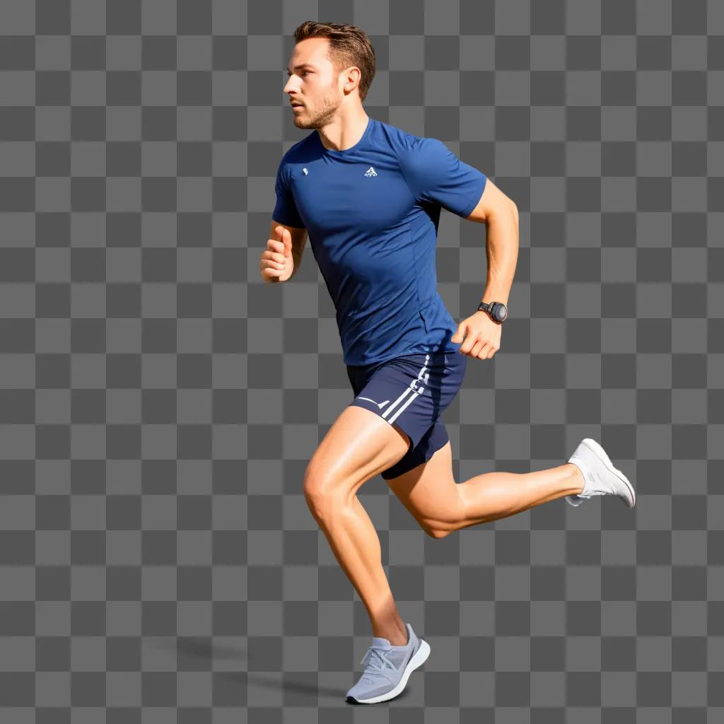 Man in blue shirt runs in blurred photograph