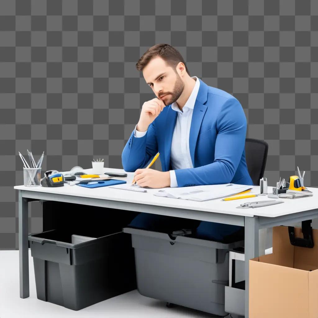 Man in blue suit hard at work