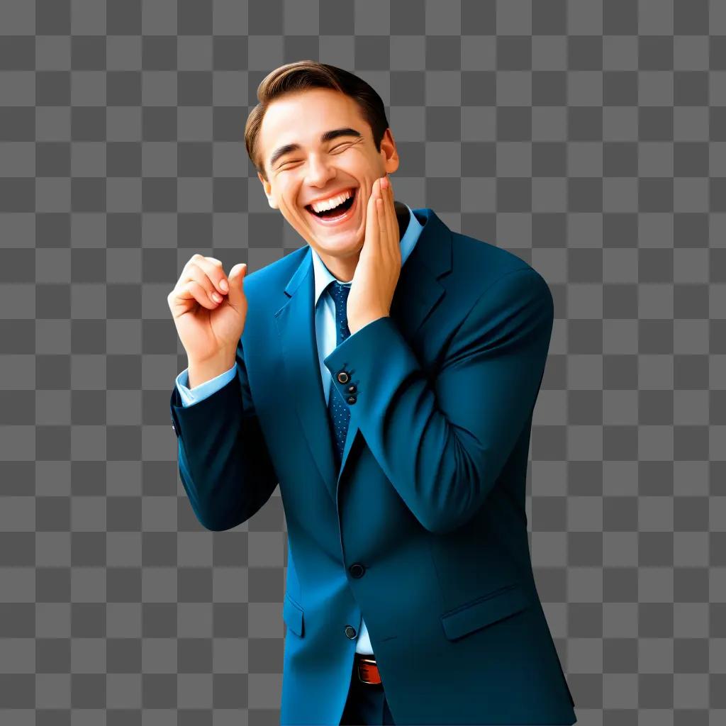 Man in blue suit laughing in cartoon clipart