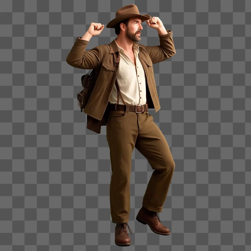 Man in brown outfit and hat, clipart style