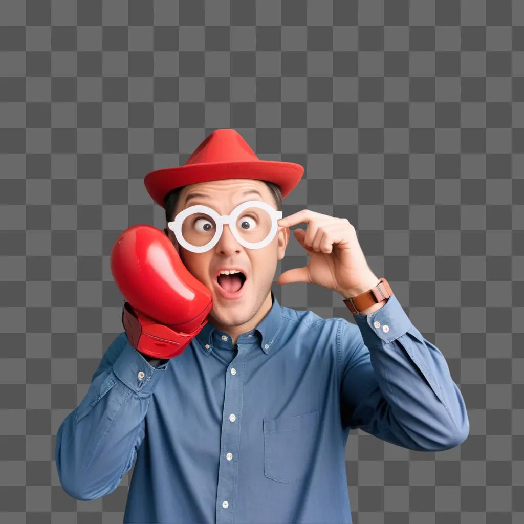 Man in funny hat and red boxing glove