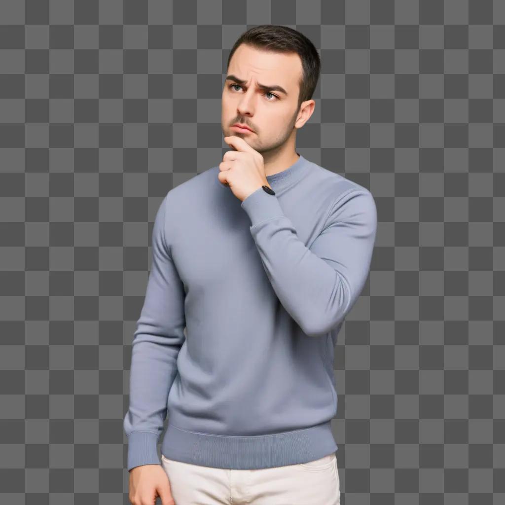 Man in gray sweater posing with a questioning look