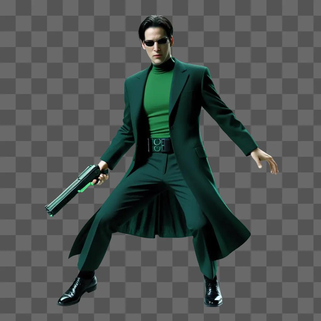 Man in green suit with green screen