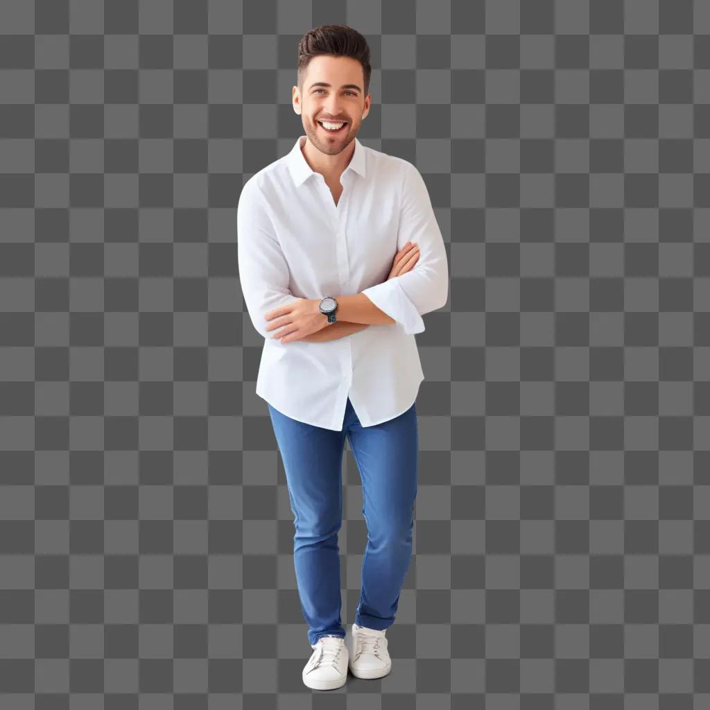 Man in jeans and white shirt poses for photo