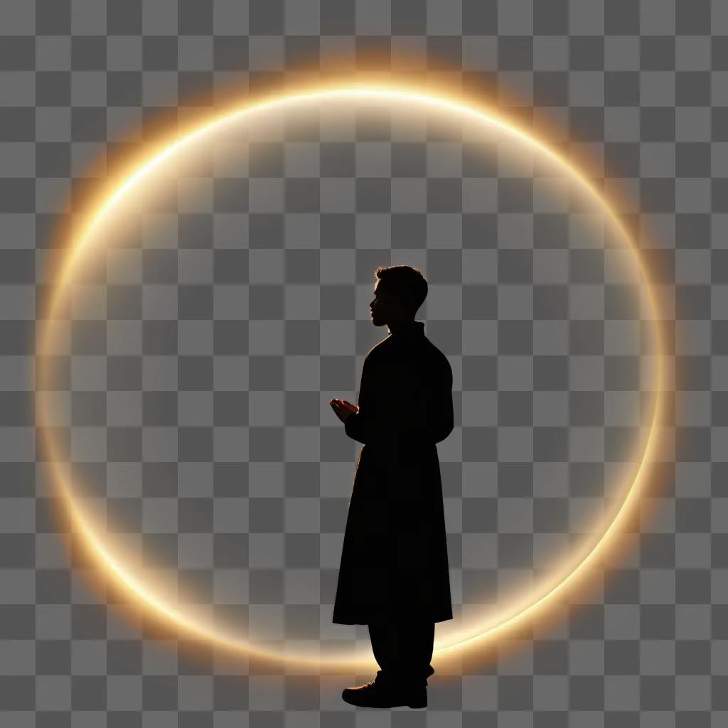 Man in long coat standing in front of an orange circle