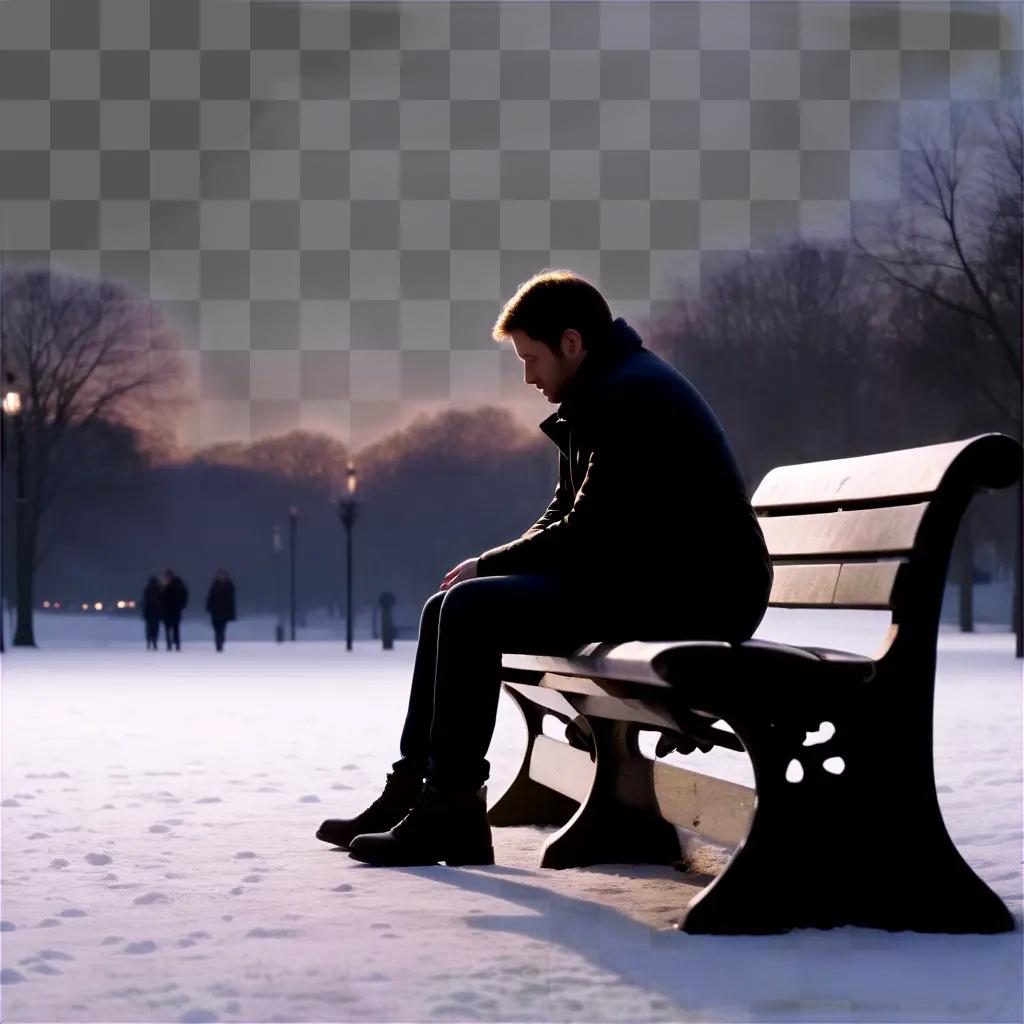 Man in park sitting on bench with sad expression