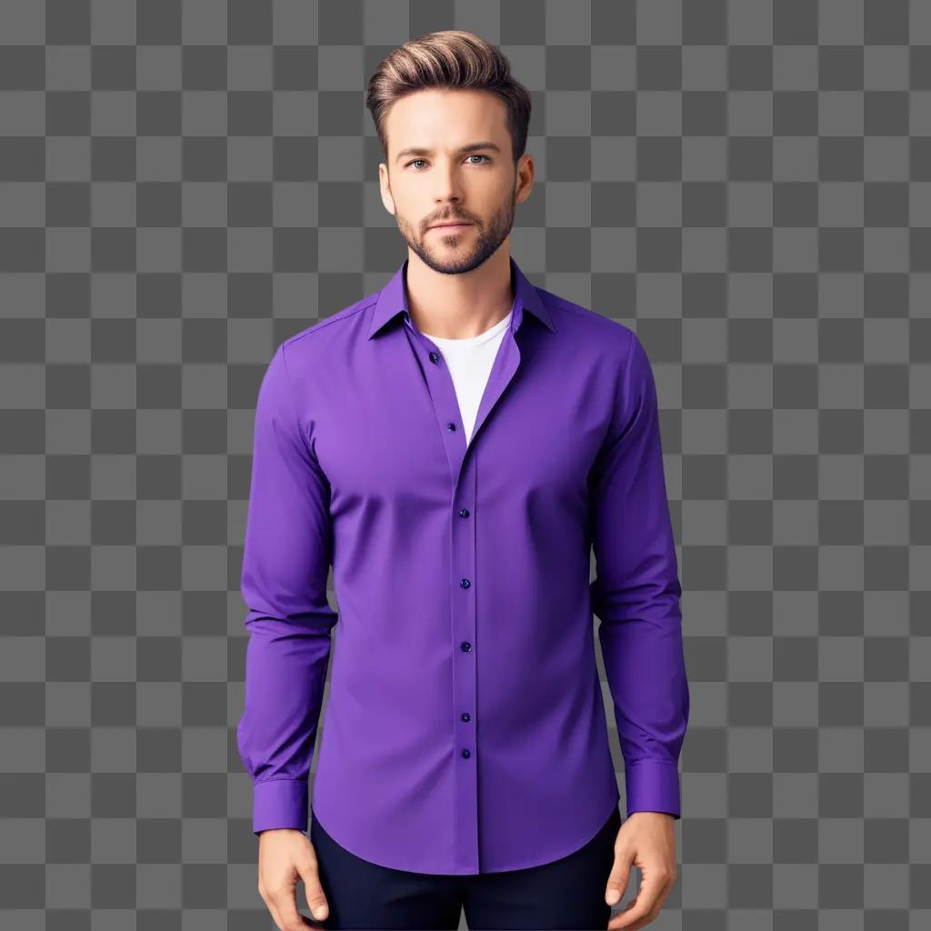 Man in purple shirt posing against a purple background