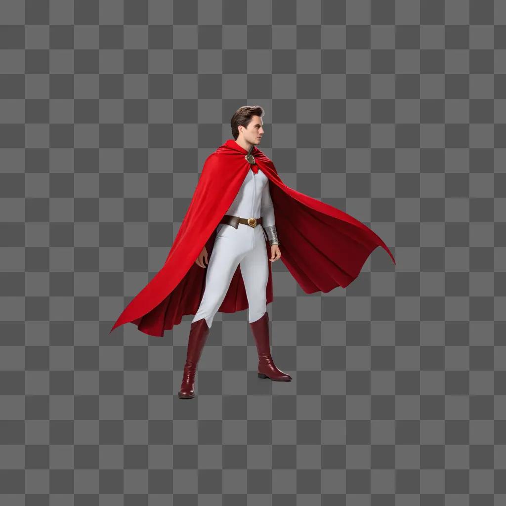 Man in red cape standing on red background