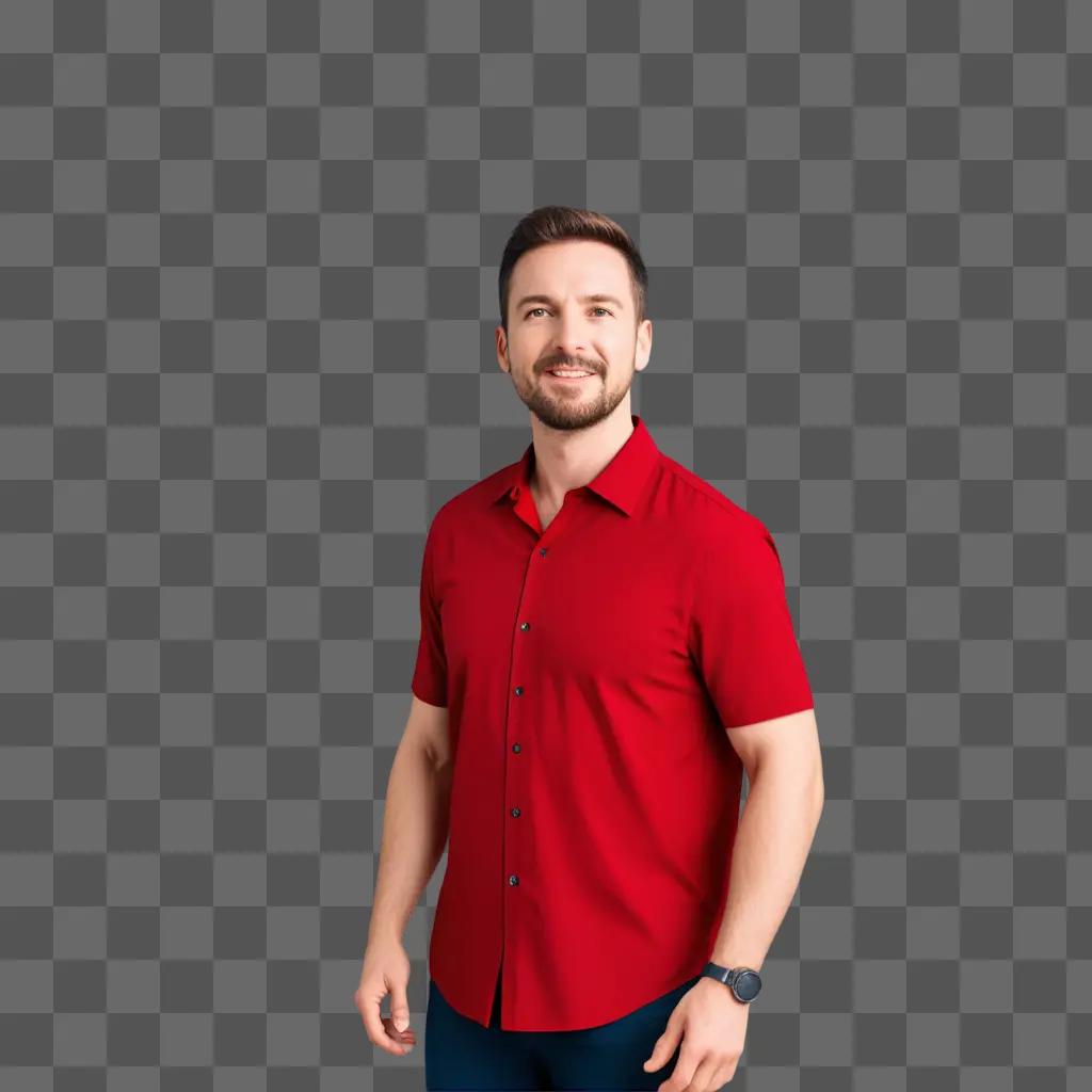 Man in red shirt posing for photo