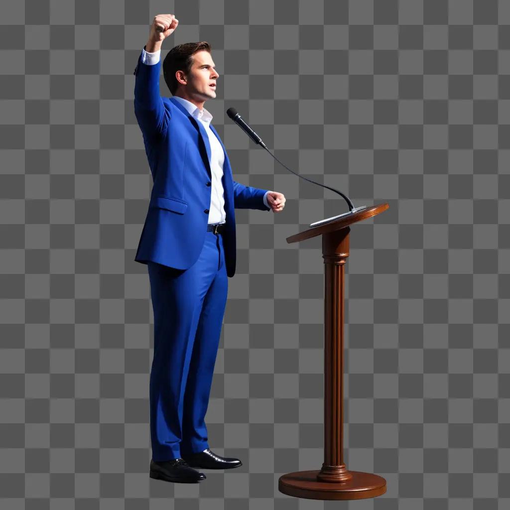 Man in suit giving speech at podium