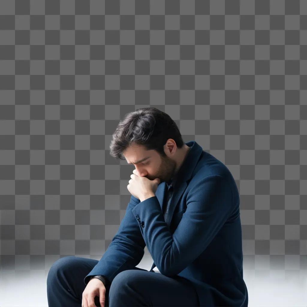 Man in suit sitting and looking down