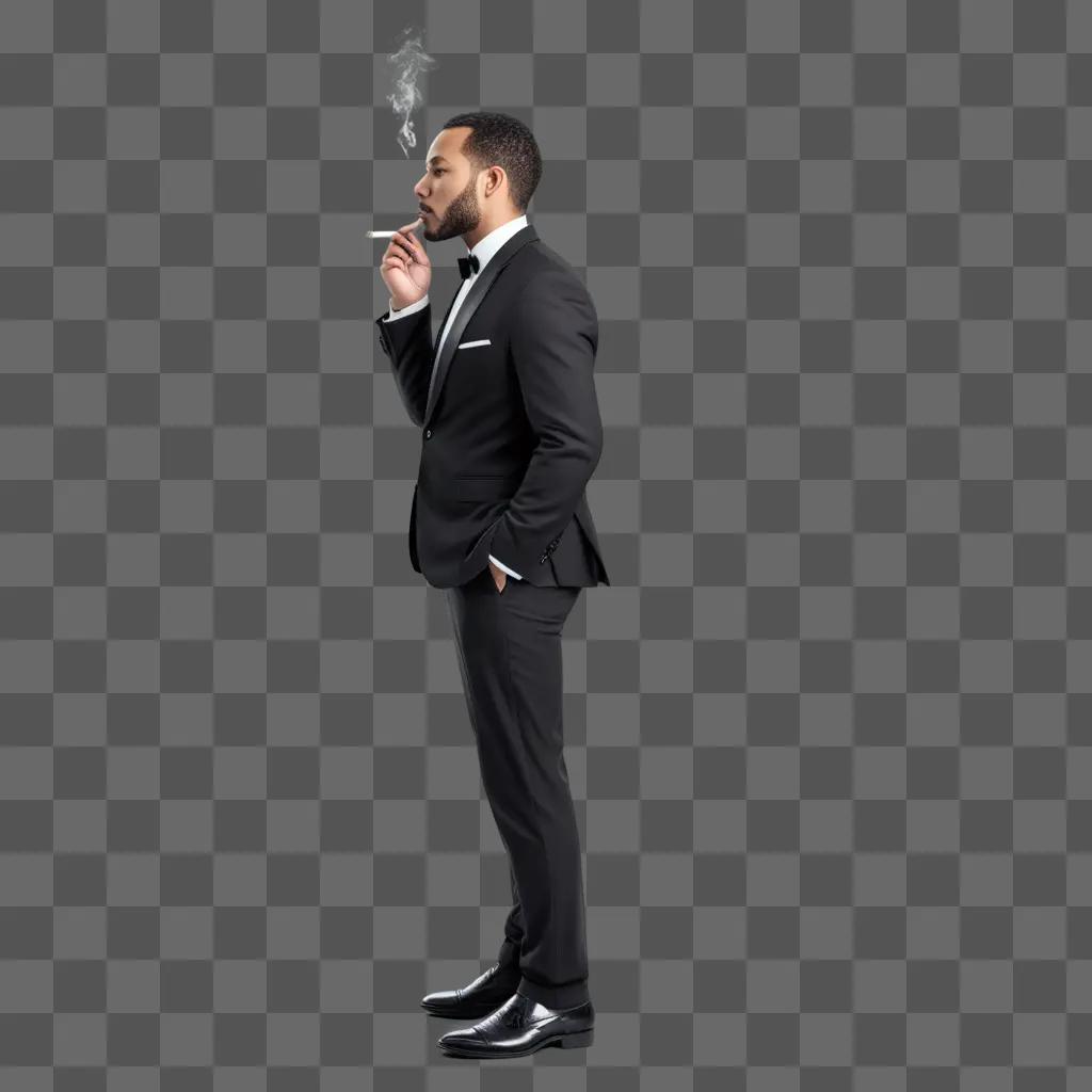 Man in suit smoking on dark background